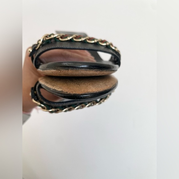 Gucci Black Leather Capri Kittle heel mules with web and chain link details 8.5 - Picture 6 of 12